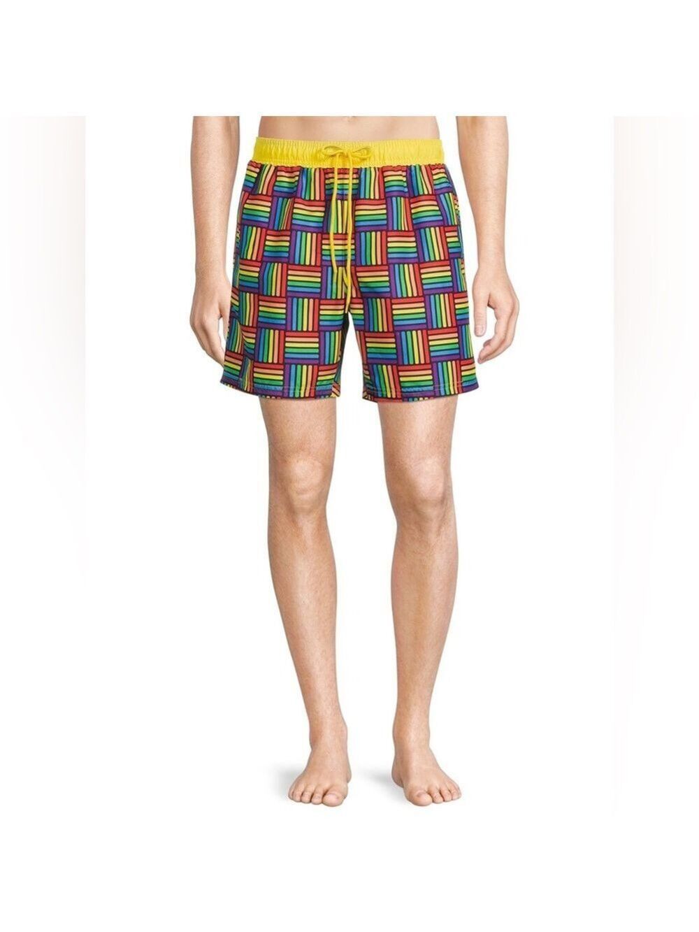Pride Rainbow Geometric Pattern Swim Trunks